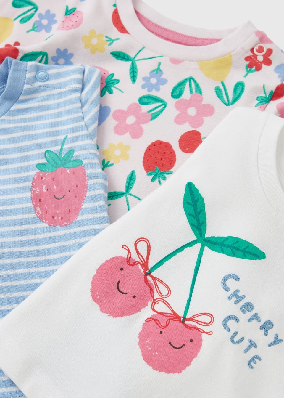 3 Pack Baby Multicolour Fruit Stripe Tops (Newborn-23mths)