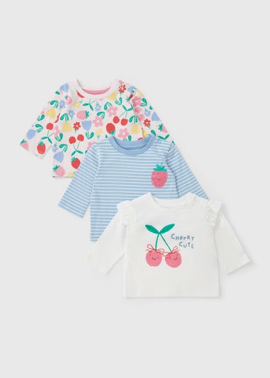 3 Pack Baby Multicolour Fruit Stripe Tops (Newborn-23mths)