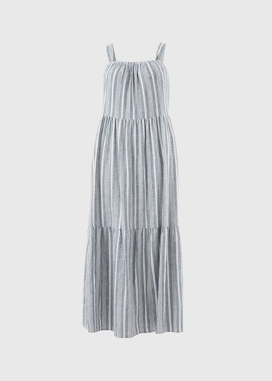 Blue Stripe Linen Rich Midaxi Dress