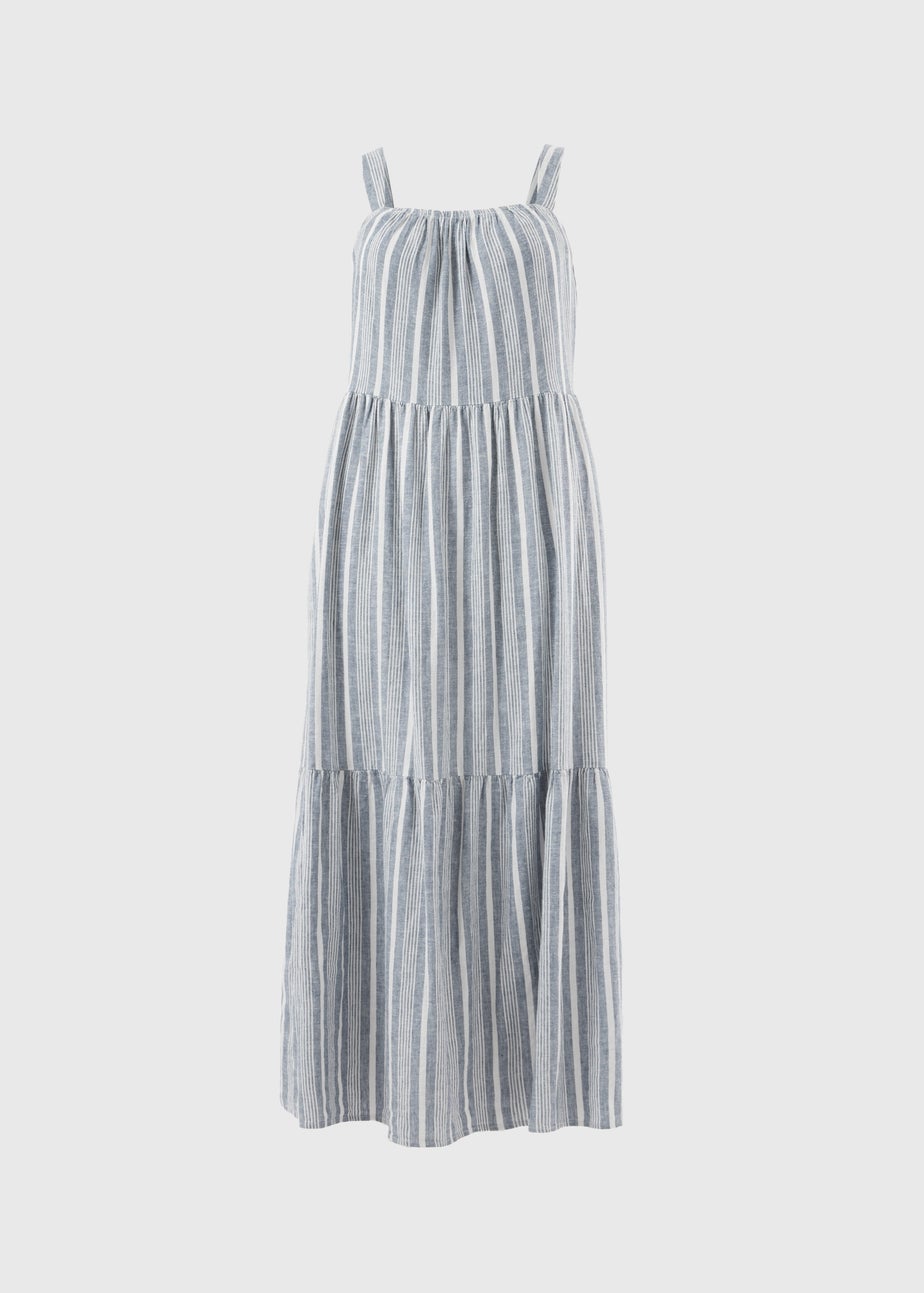 Blue Stripe Linen Rich Midaxi Dress