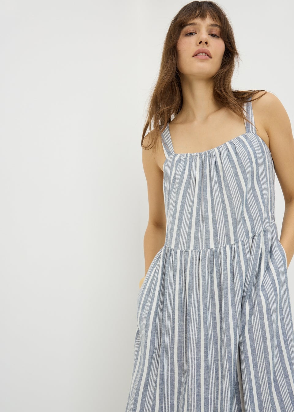 Blue Stripe Linen Rich Midaxi Dress