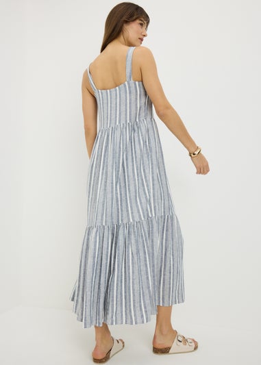Blue Stripe Linen Rich Midaxi Dress