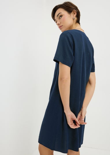 Navy Linen Tunic Mini Dress