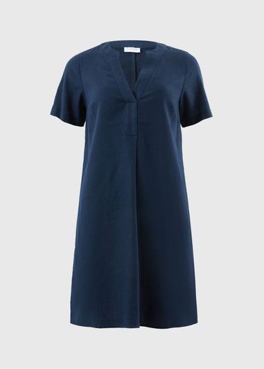 Navy Linen Tunic Mini Dress