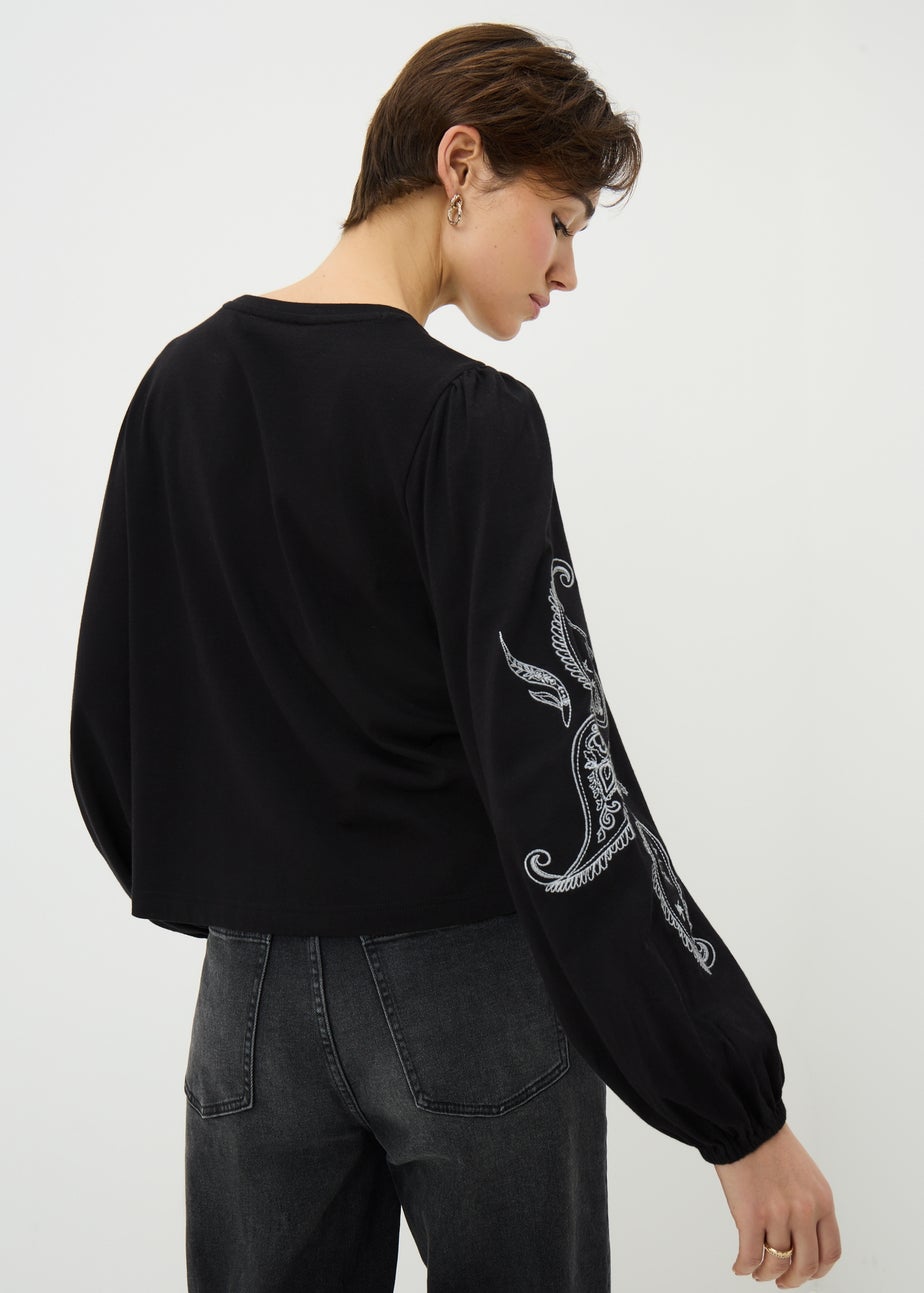 Black Embroidered Long Sleeve Top