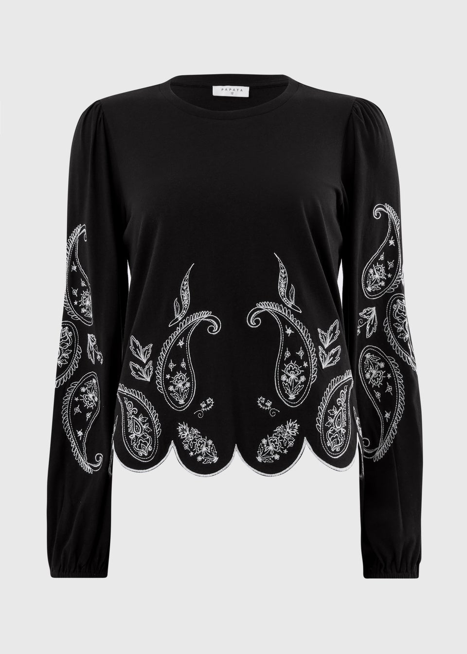 Black Embroidered Long Sleeve Top
