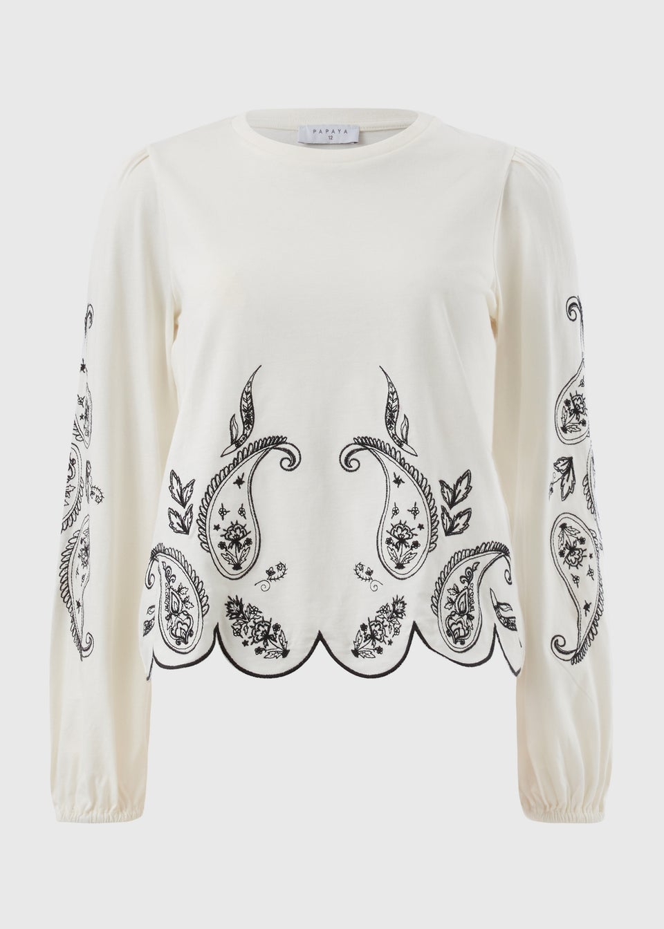 White Embroidered Long Sleeve Top