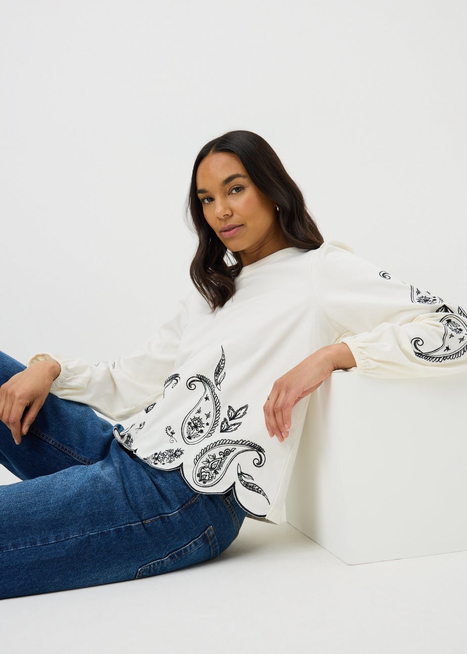 White Embroidered Long Sleeve Top