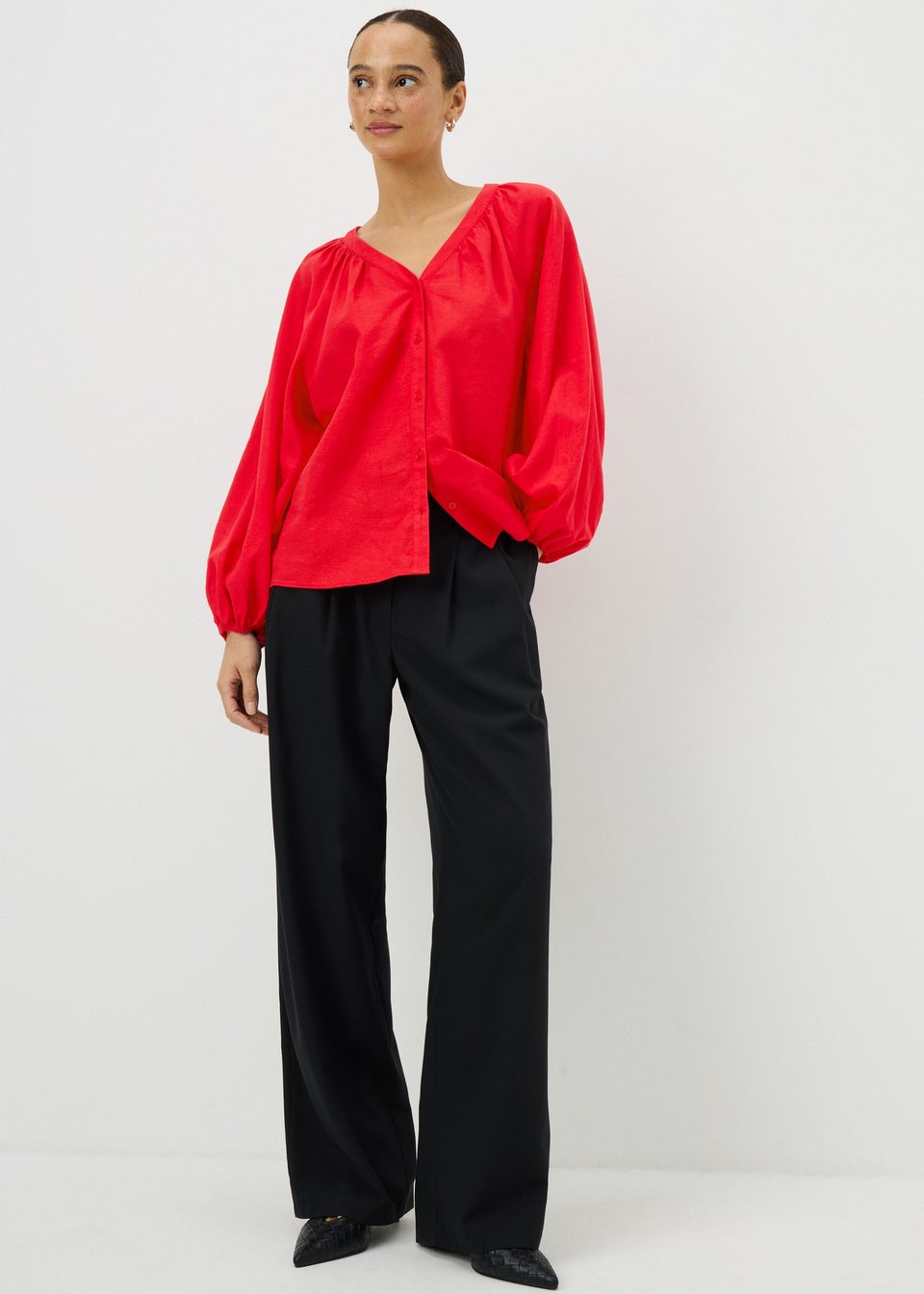 Red Linen Rich Gathered Blouse