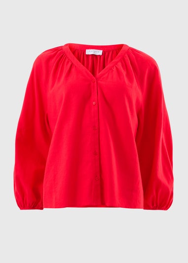 Red Linen Rich Gathered Blouse
