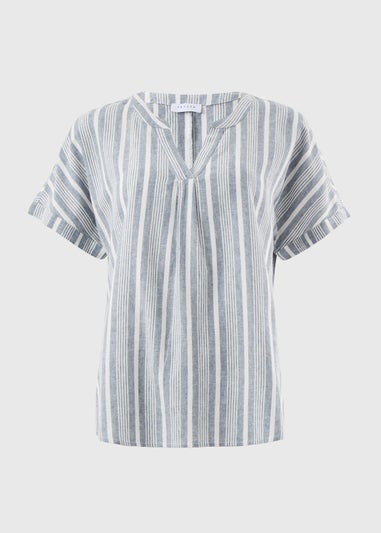 Blue Stripe Linen Rich Co Ord Blouse