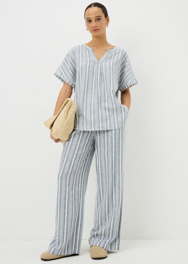 Blue Stripe Linen Rich Co Ord Blouse