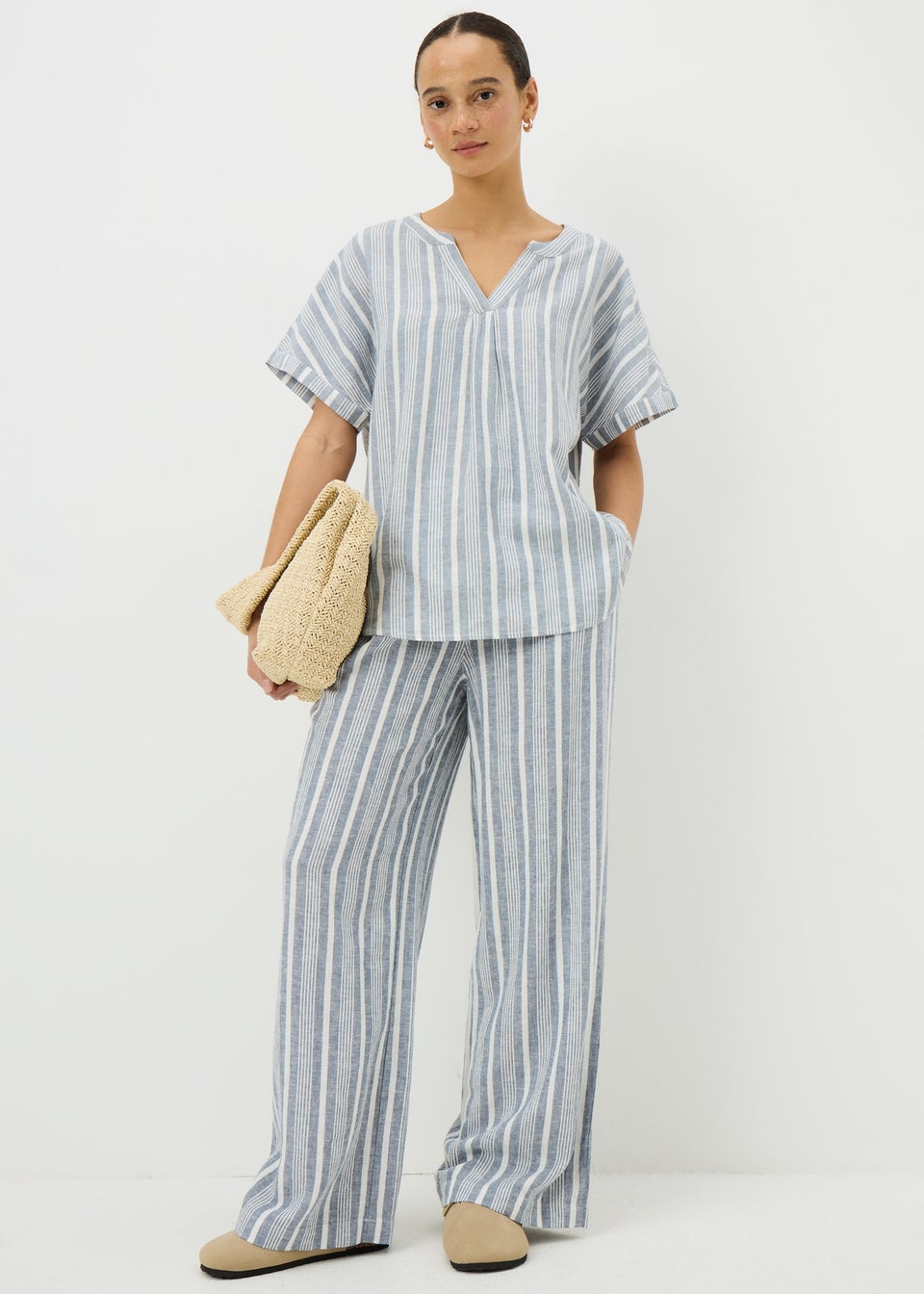 Blue Stripe Linen Rich Co Ord Blouse