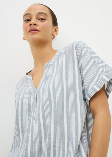 Blue Stripe Linen Rich Co Ord Blouse