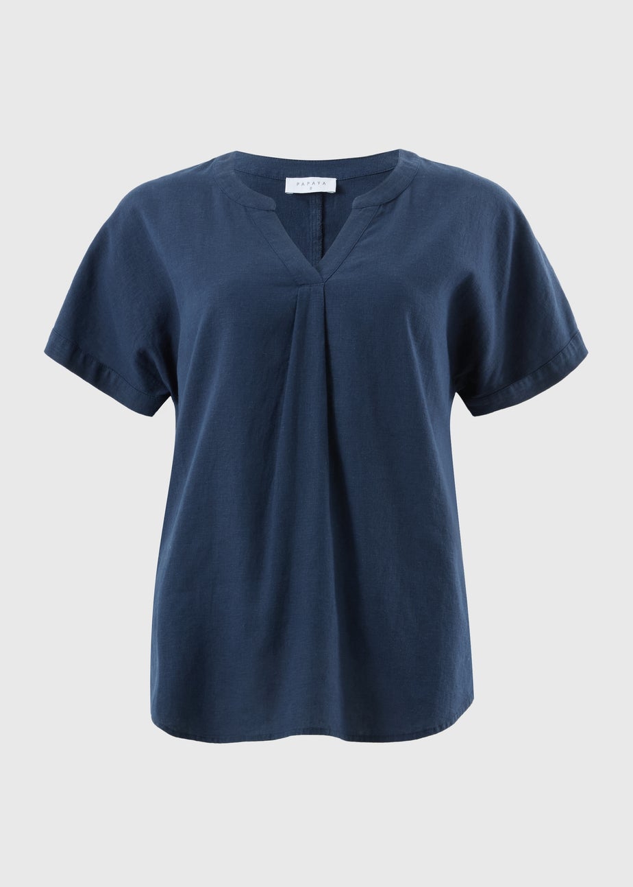 Navy Linen Rich Blouse
