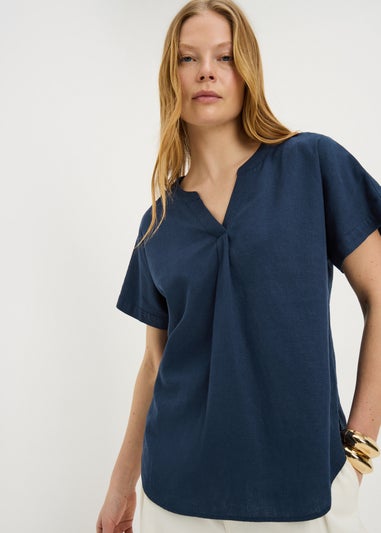 Navy Linen Rich Blouse