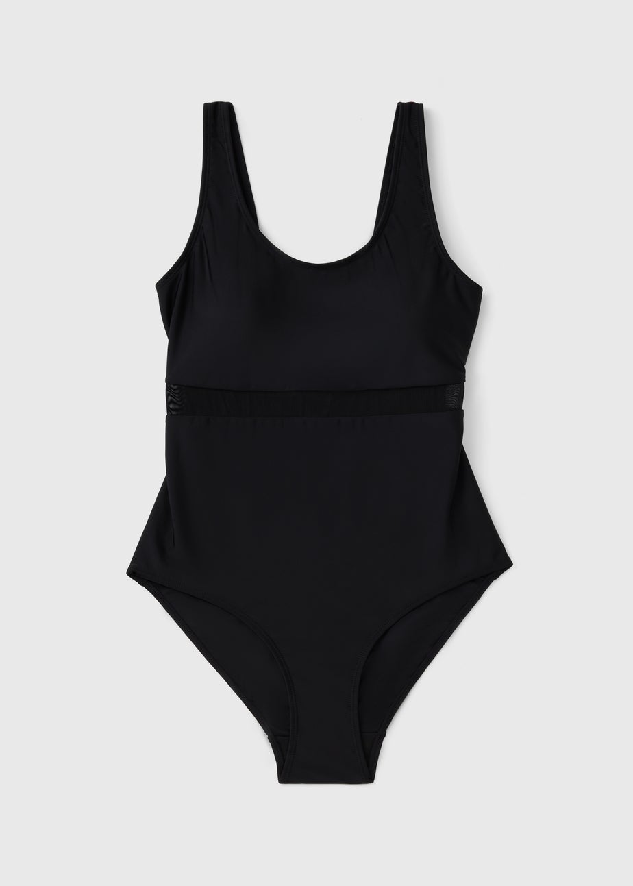 Black Mesh Panel Swimsuit