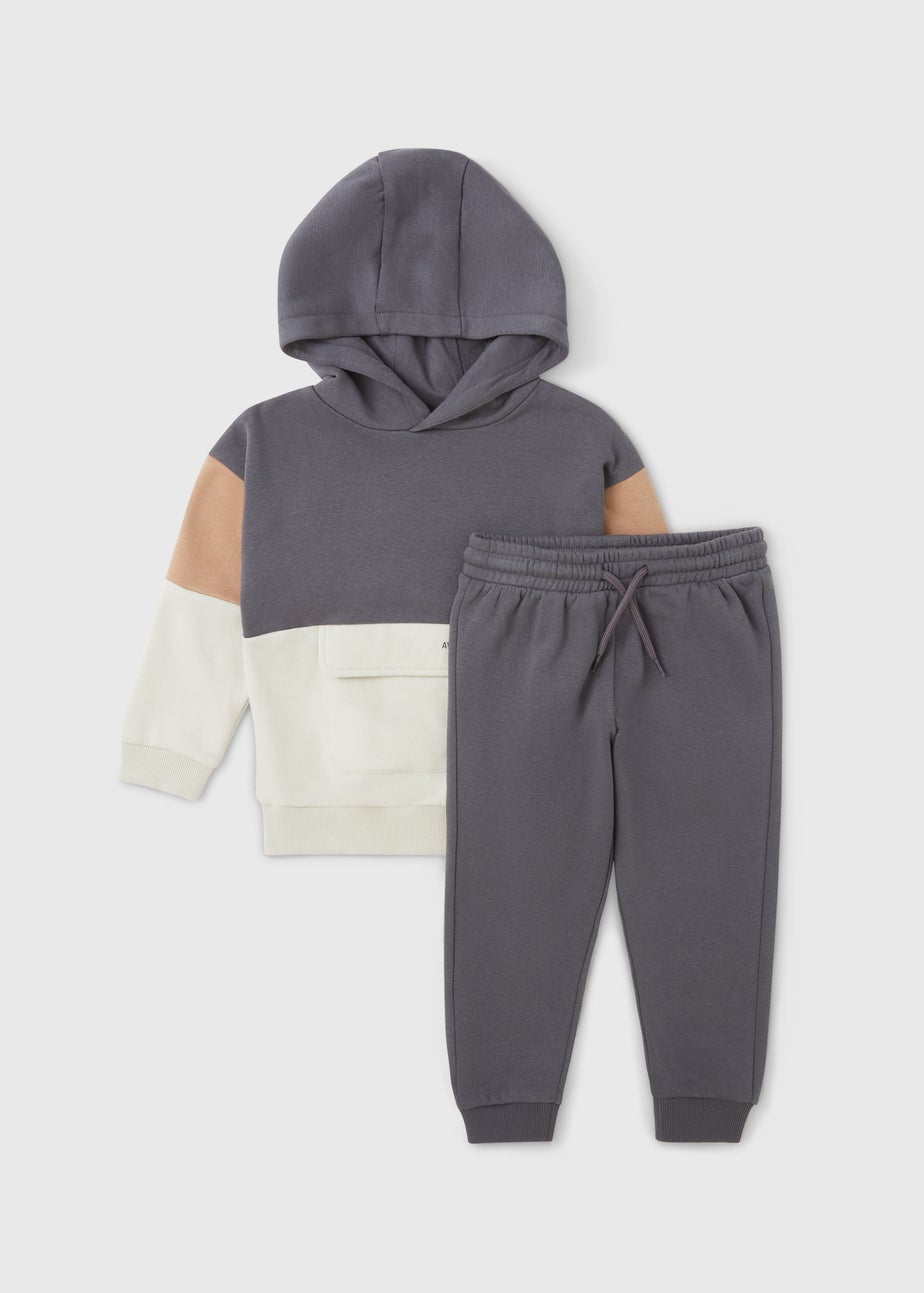Boys Charcoal Cut & Sew Hoodie & Jogging Bottom Set (1-7yrs)