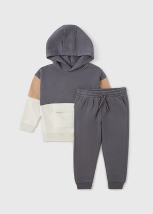 Boys Charcoal Cut & Sew Hoodie & Jogging Bottom Set (1-7yrs)