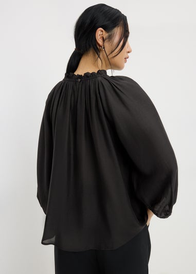 Black Volume Sleeve Blouse