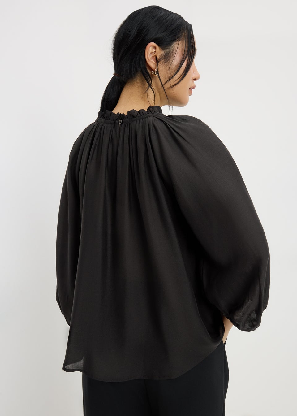 Black Volume Sleeve Blouse