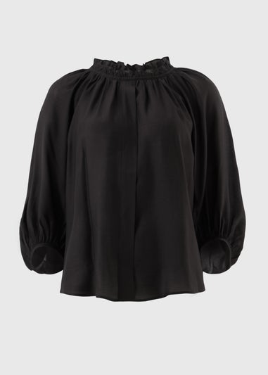 Black Volume Sleeve Blouse
