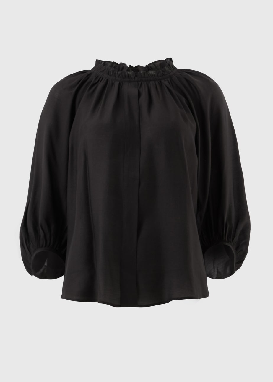 Black Volume Sleeve Blouse