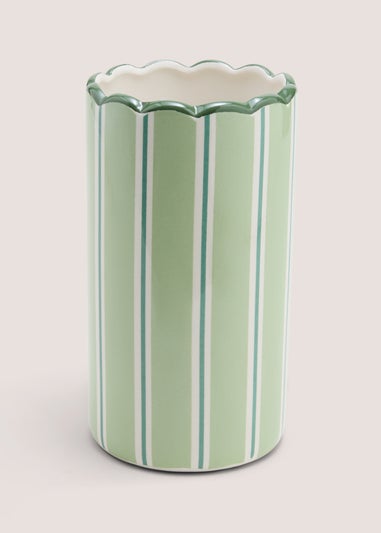 Green Stripe Scalloped Vase