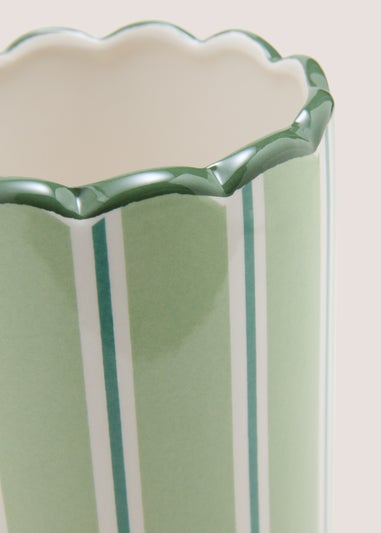 Green Stripe Scalloped Vase