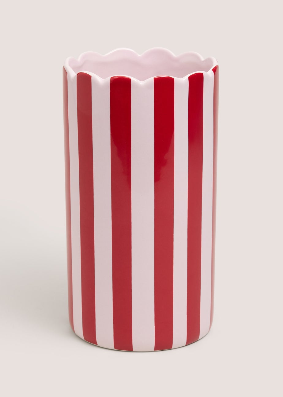 Pink Striped Scalloped Vase