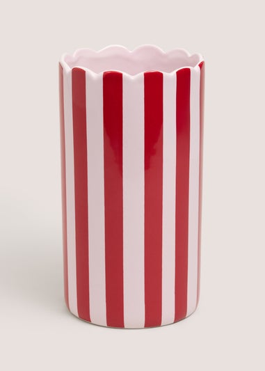 Pink Striped Scalloped Vase