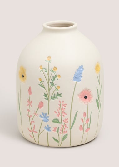 Cream Floral Embossed Vase