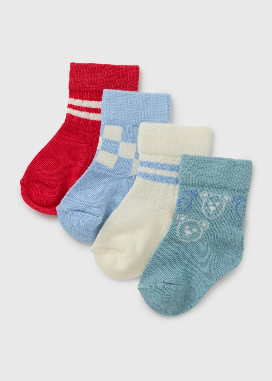 4 Pack Baby Blue Checkerboard Socks (Newborn-24mths)