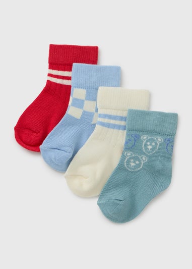 4 Pack Baby Blue Checkerboard Socks (Newborn-24mths)