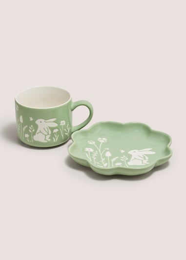 Green 2pc Rabbit Mug and Plate Set