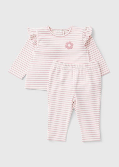 Baby Pink Stripe Flower Top & Trouser Set (Newborn-23mths)