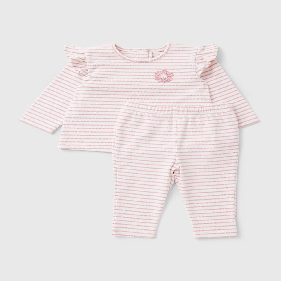 Baby Pink Stripe Flower Top & Trouser Set (Newborn-23mths)