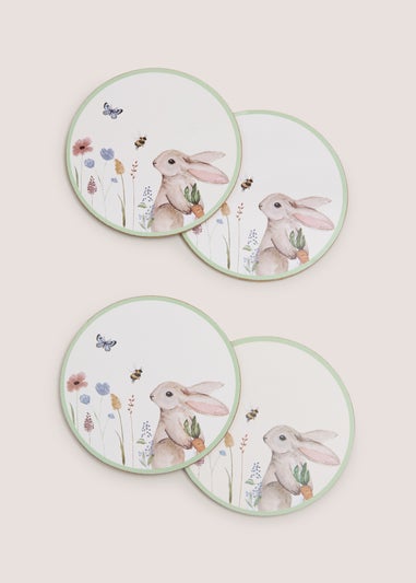 4 Pack White Rabbit Coasters