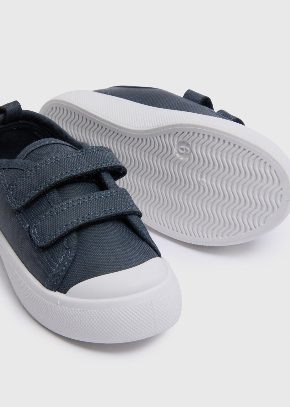 Boys Navy Double Strap Canvas Shoes (Younger 4-12)