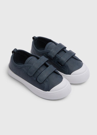 Boys Navy Double Strap Canvas Shoes (Younger 4-12)