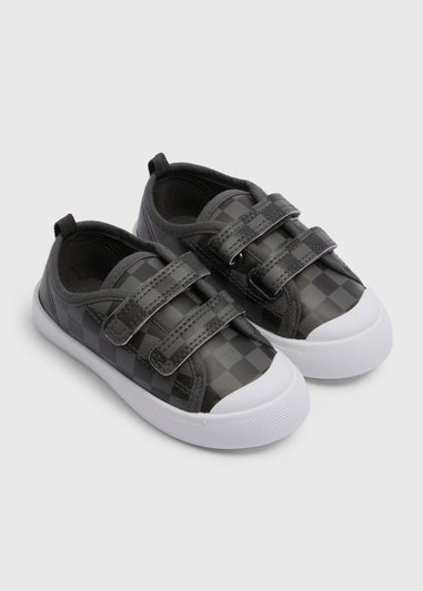 Boys Grey Checkerboard Double Strap Canvas Shoes (Younger 4-12)