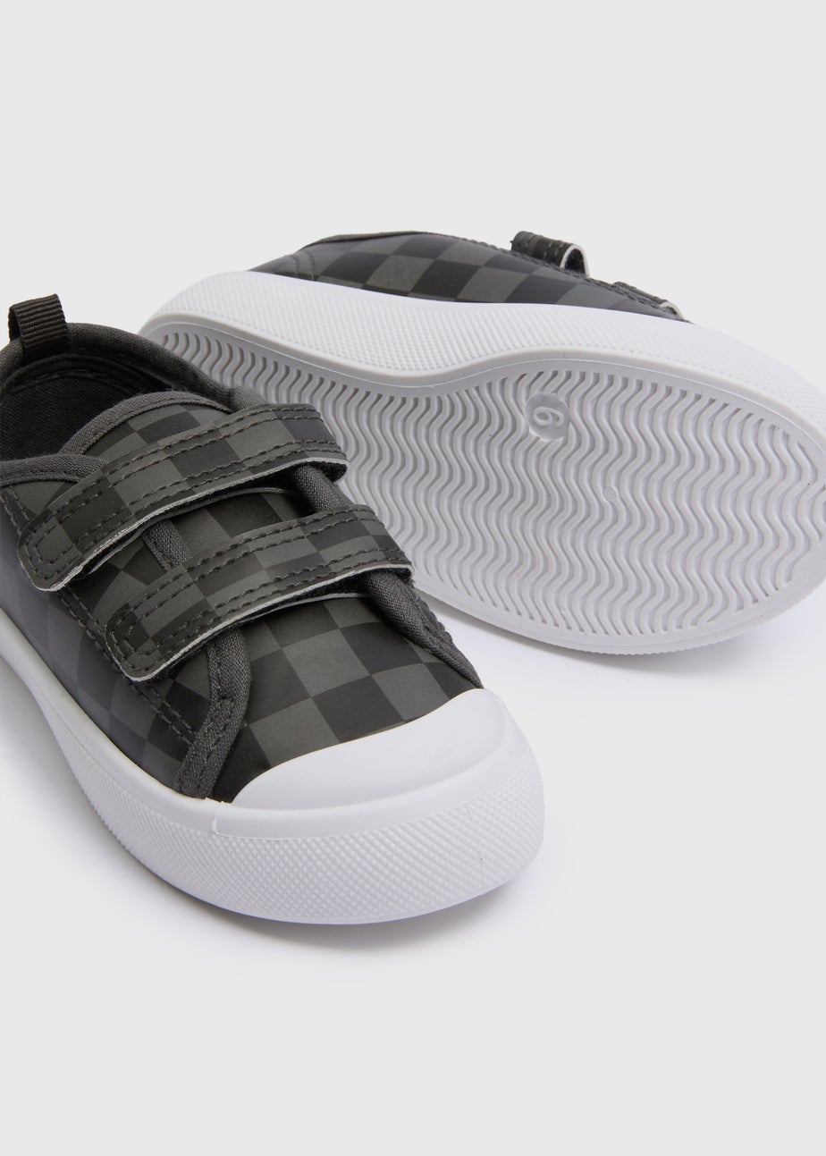 Boys Grey Checkerboard Double Strap Canvas Shoes (Younger 4-12)