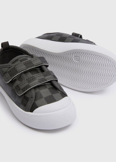 Boys Grey Checkerboard Double Strap Canvas Shoes (Younger 4-12)