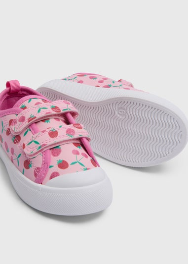 Girls Pink Strawberry Double Strap Shoes (Younger 4-12)