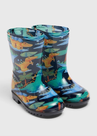 Boys Navy Dino Wellies (Younger 4-12)