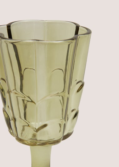 Green Floral Wine Glass