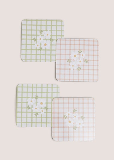 4 Piece Floral Check Coasters