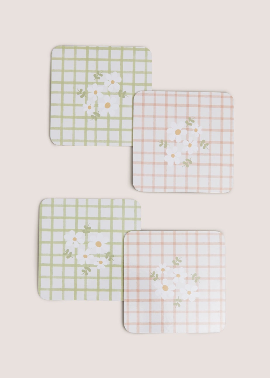 4 Piece Floral Check Coasters