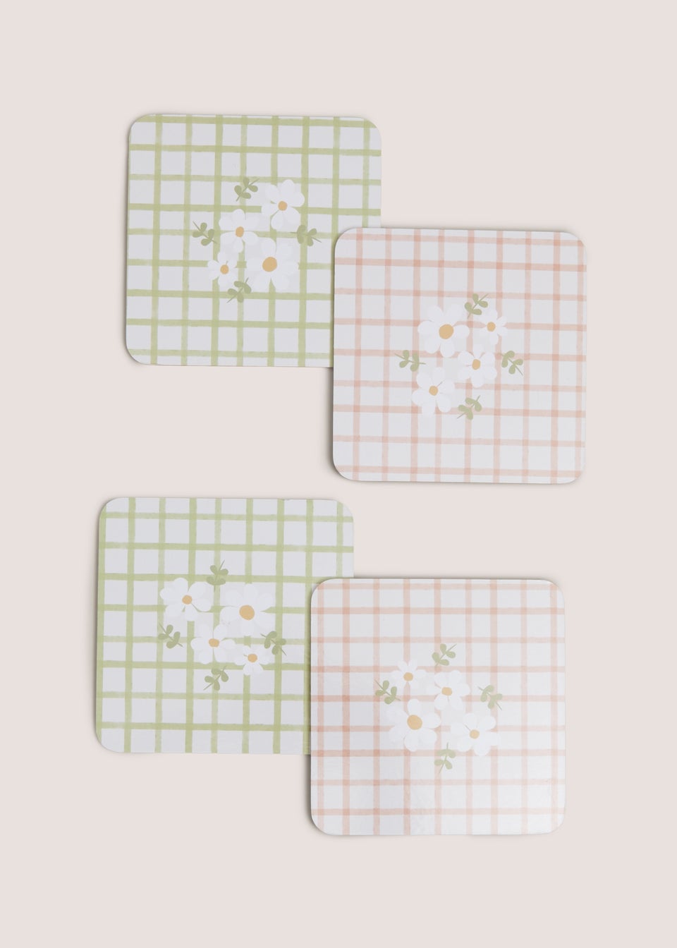 4 Piece Floral Check Coasters