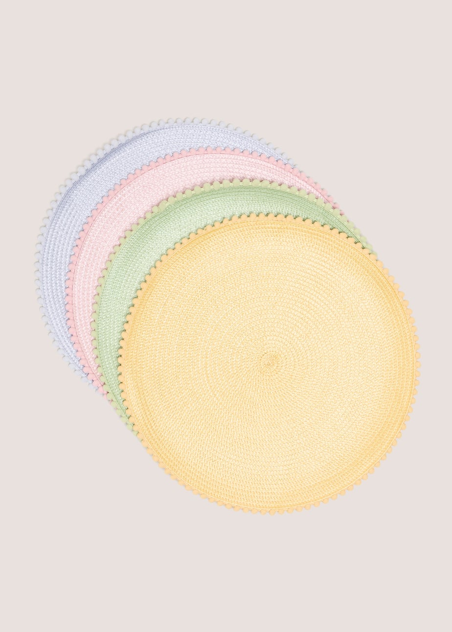 4 Pack Multicolour Round Pom Placemats